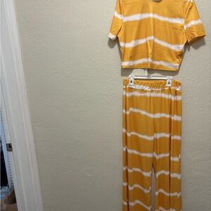 Yellow and White Tie-Dye Two-Piece Set